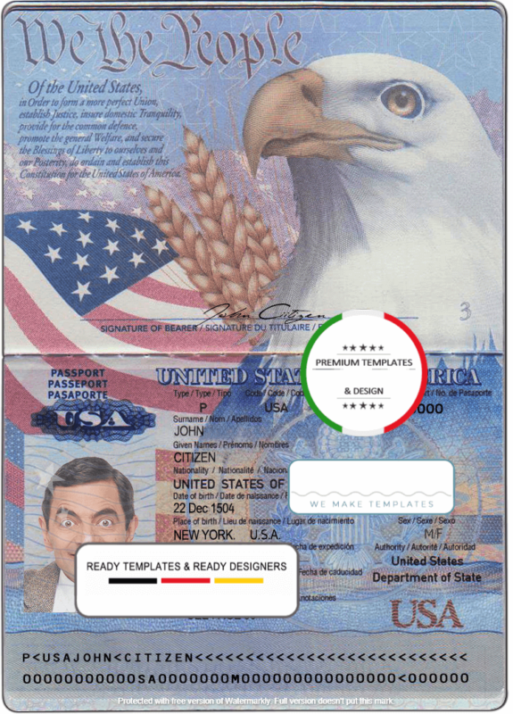 USA Passport Template In PSD Format Fully Editable With All Fonts