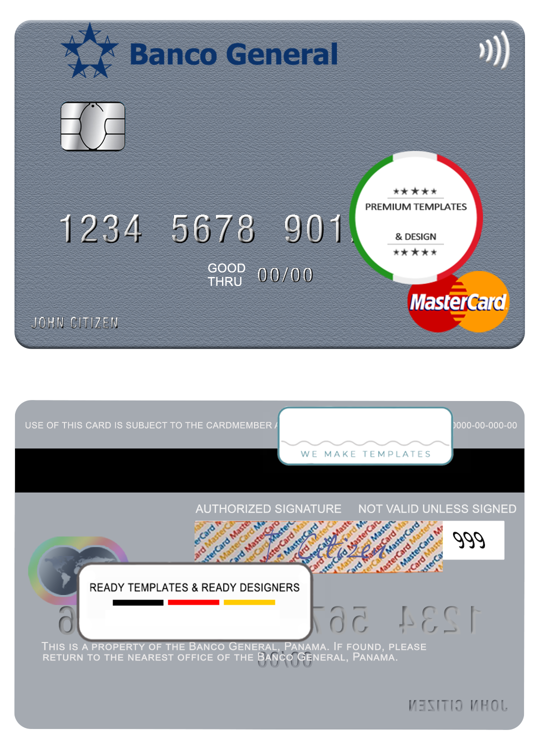 Panama Banco General mastercard, fully editable template in PSD format ...