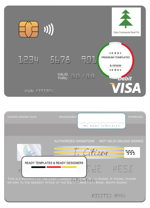 South Sudan Eden Commercial Bank visa debit card template in PSD format ...