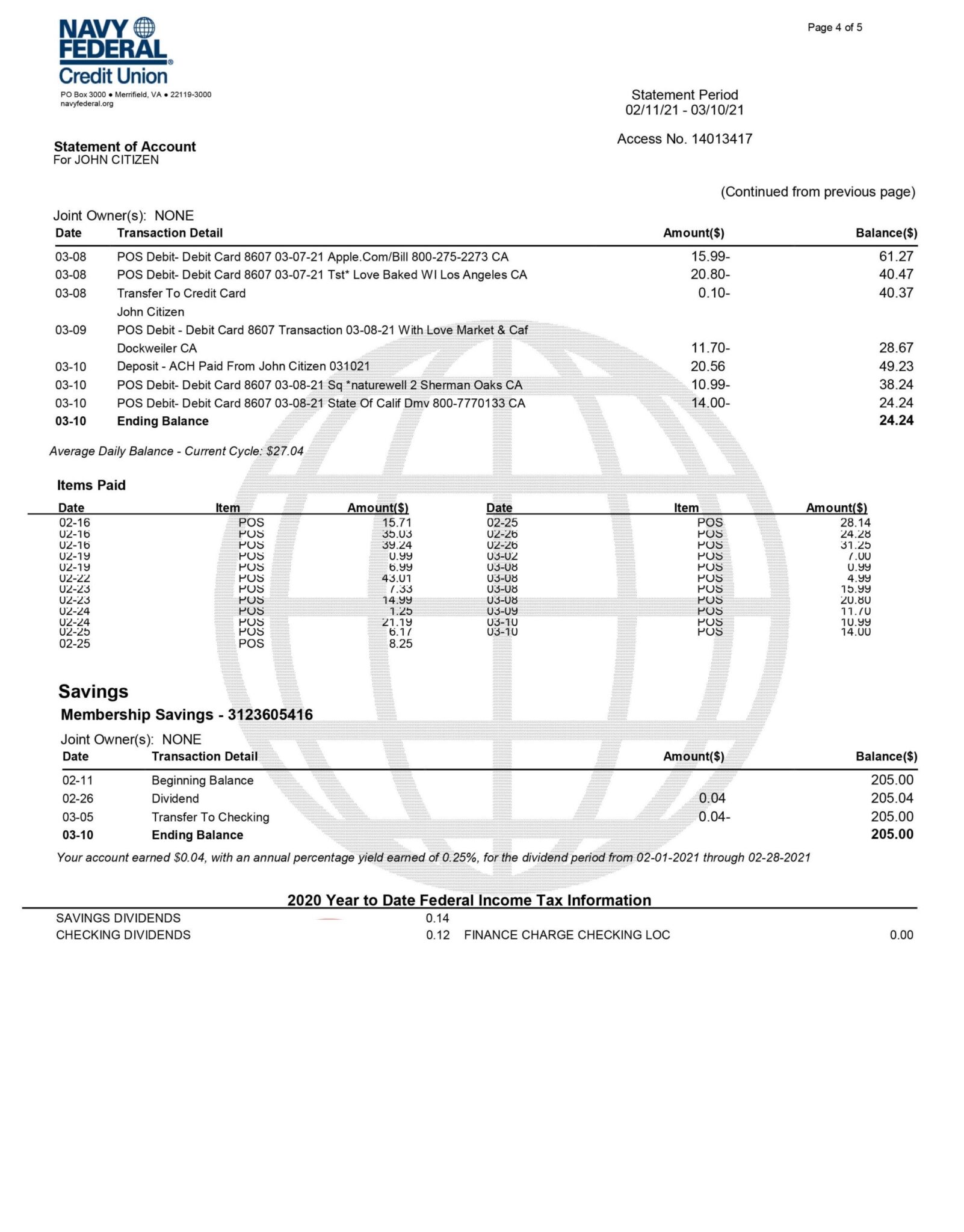 “Navy Federal Bank Statement Template Editable in Word(.docx) & pdf