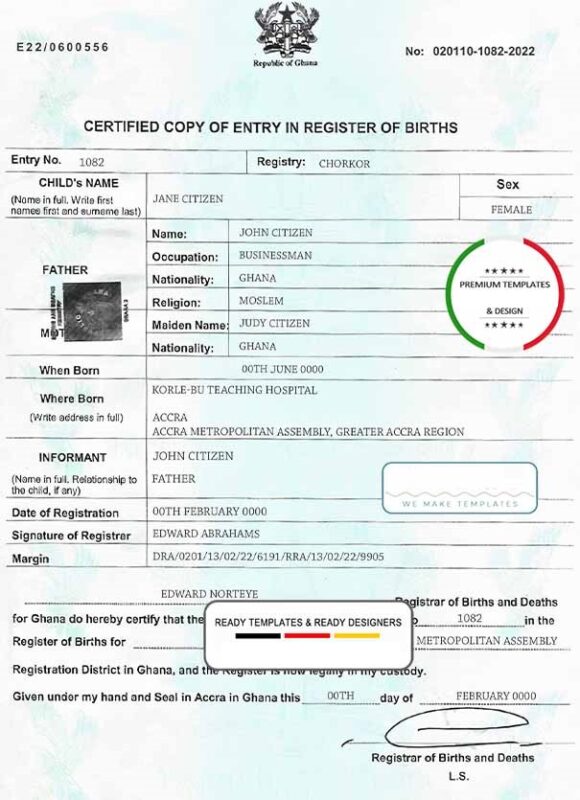 Ghana Birth Certificate Template In Psd Format Fully Editable Webchinhto 5735