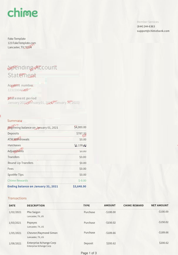 Chime Bank Statement Template Webchinh.to