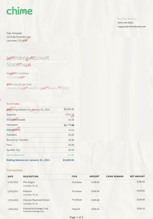 Free Chime Bank Statement Template