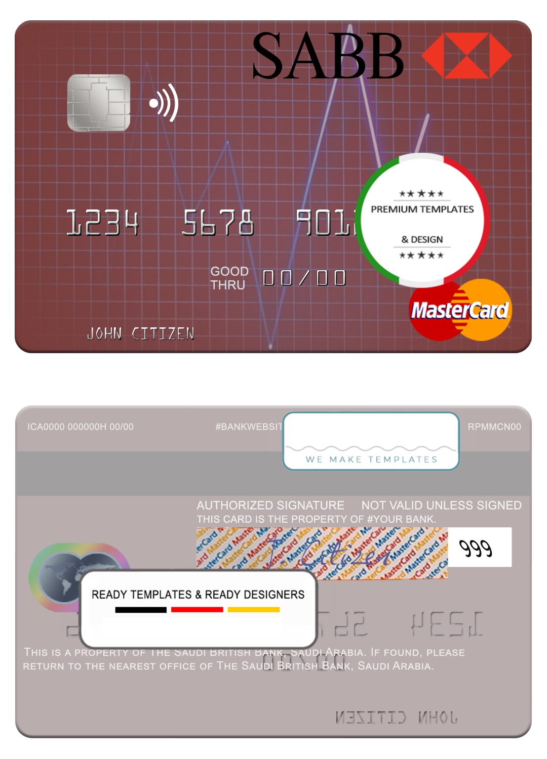 Saudi Arabia The Saudi British Bank mastercard credit card template in ...