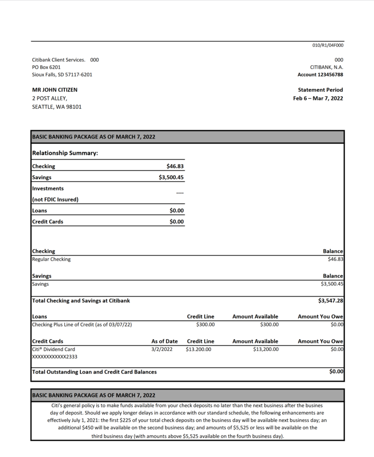 Australia Citibank bank statement easy to fill template in Excel and ...