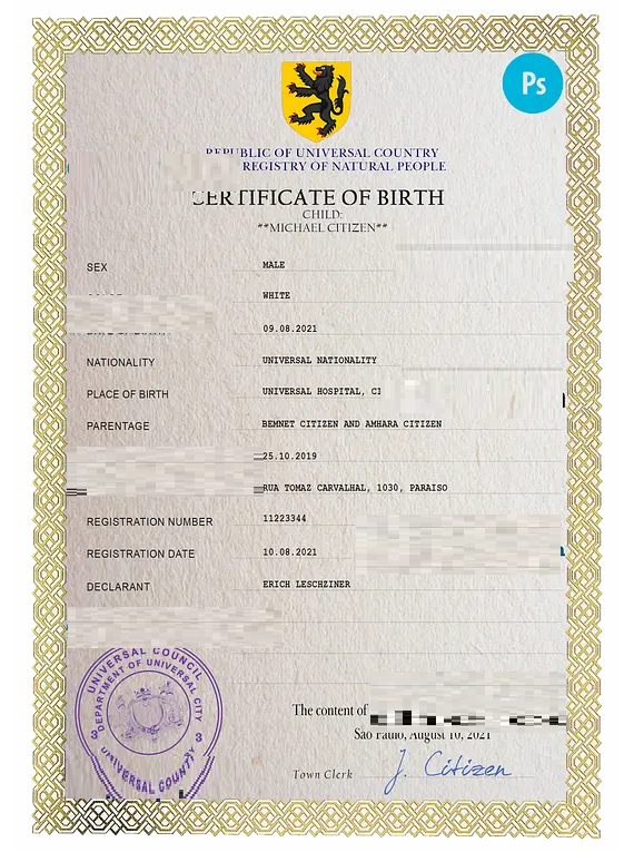 # birthbia universal birth certificate PSD template, fully editable ...