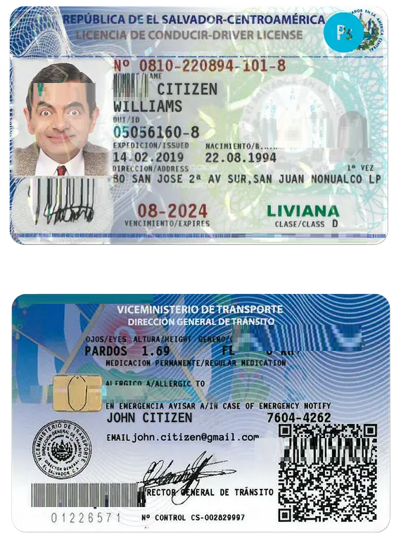 EL SALVADOR driving license PSD template – Webchinh.to