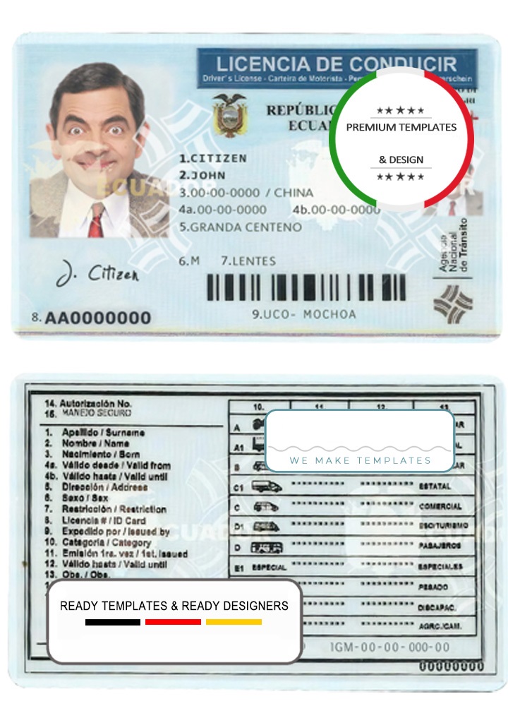 Ecuador driving license template in PSD format, fully editable ...